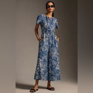 NWT Anthropologie somerset paisley blue white wide-leg jumpsuit small